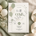 Neutral Balloon First Birthday Invitation Template