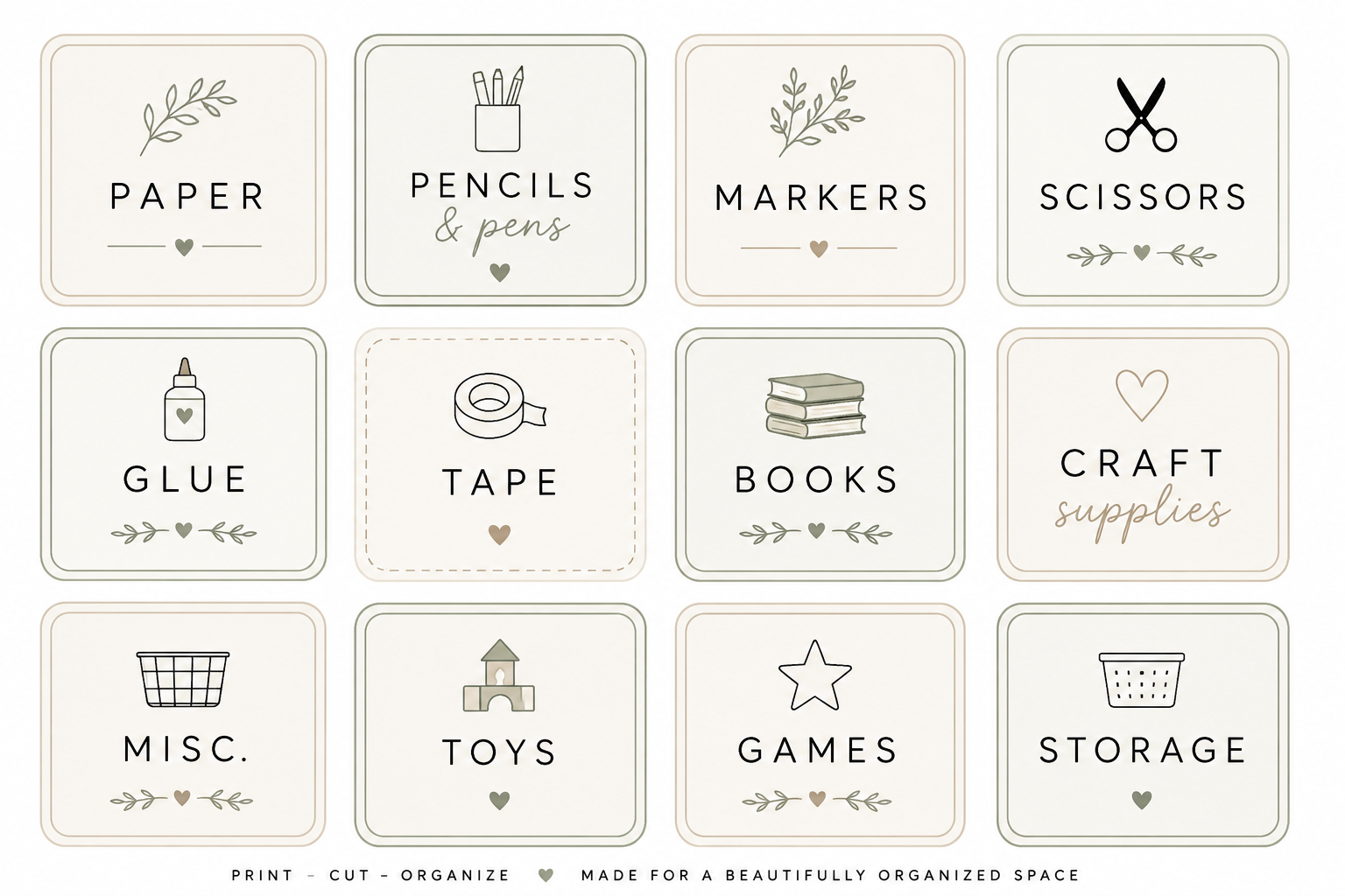 Minimalist Printable Craft Room Labels