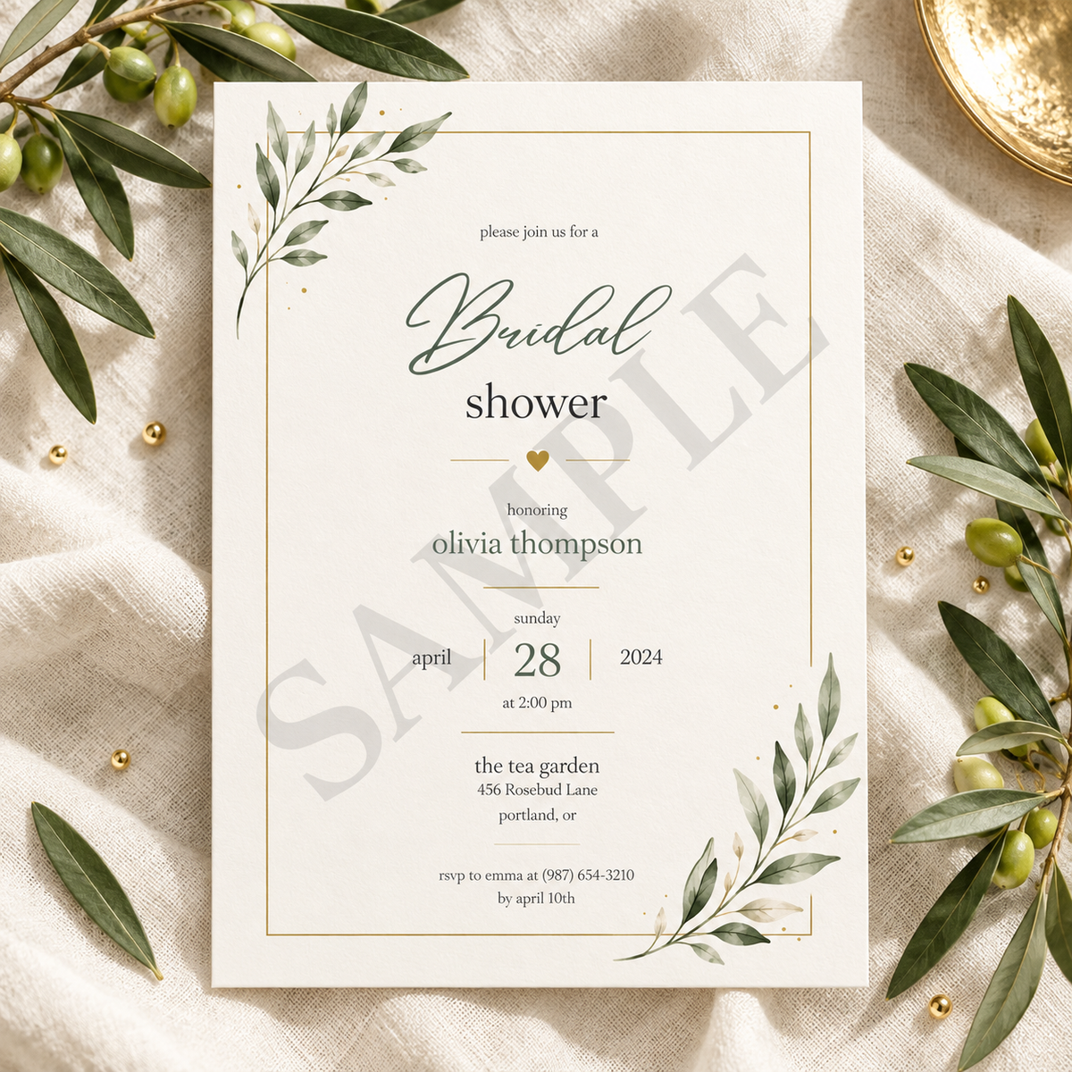 Sage Green Bridal Shower Invitation Template