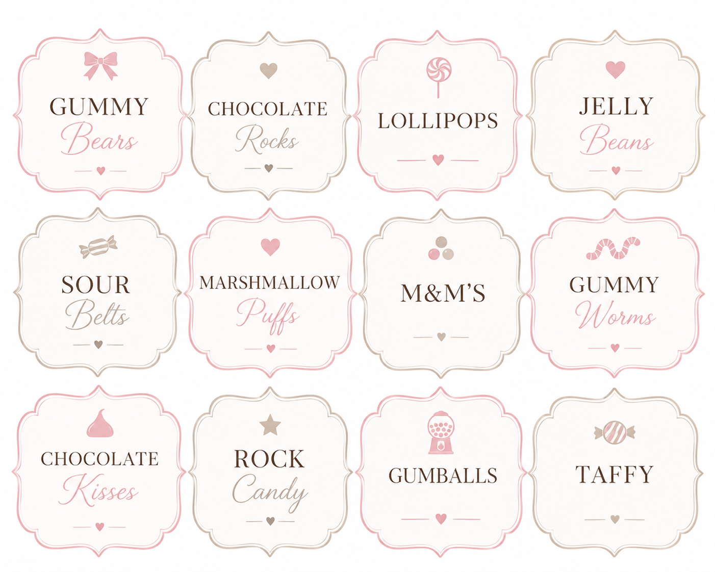 Pastel Candy Buffet Labels