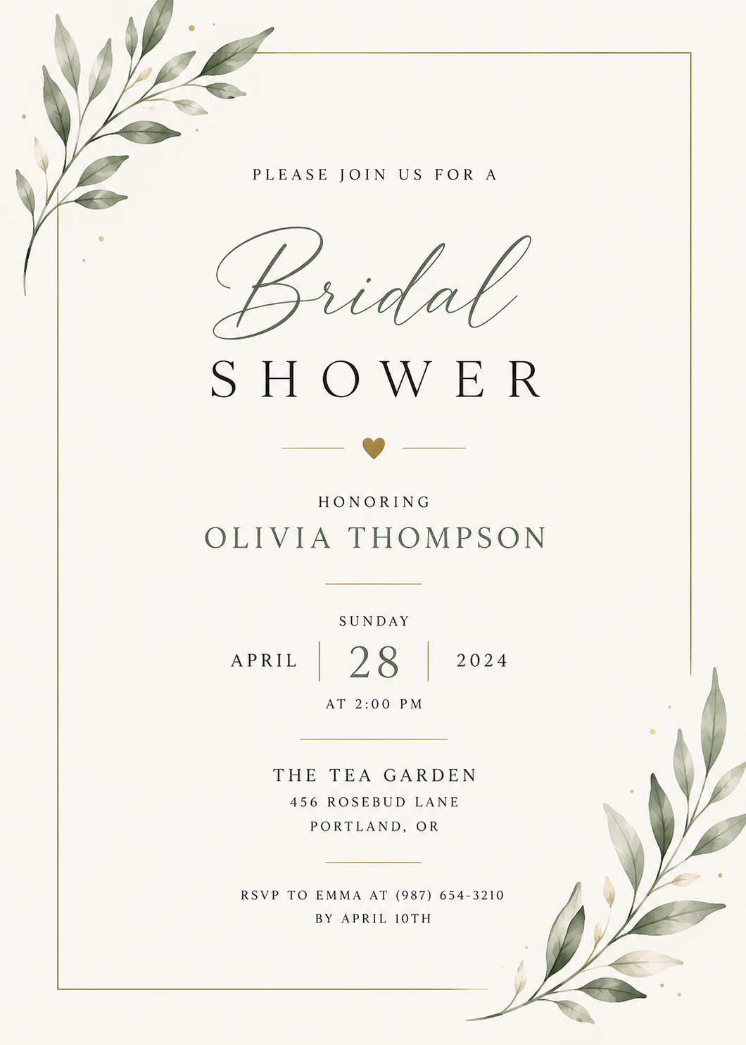 Sage Bridal Shower Invitation