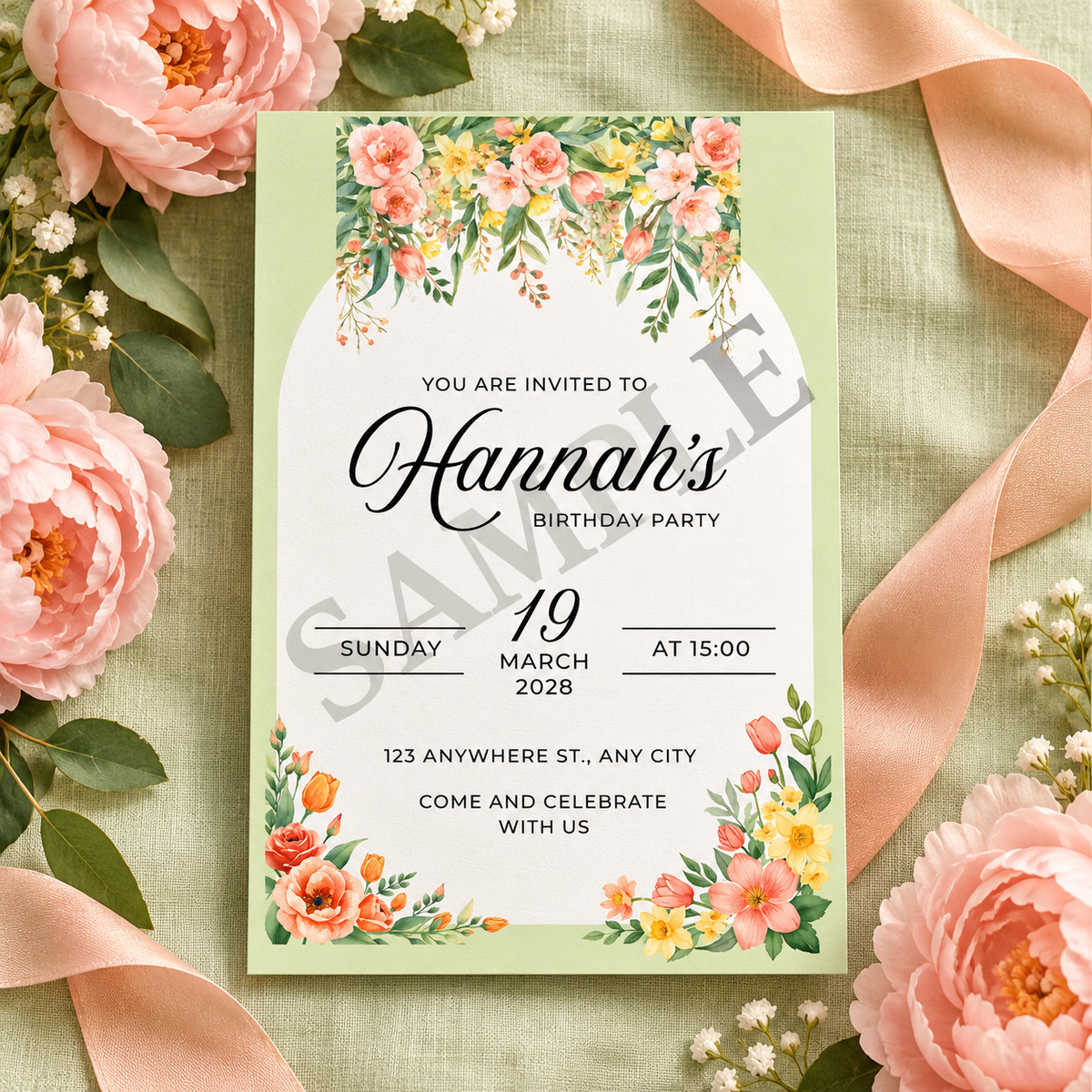 Blush Floral Birthday Invitation Template